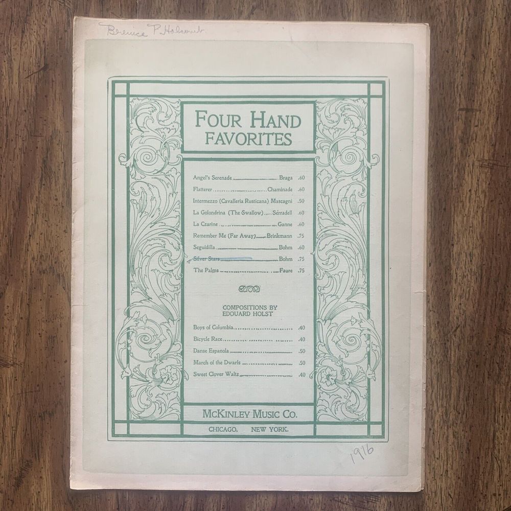 “SILVER STARS" ~ Antique SHEET MUSIC ~ BY BOHM ~ 1892 Op. 116 No. 5, Four Hands